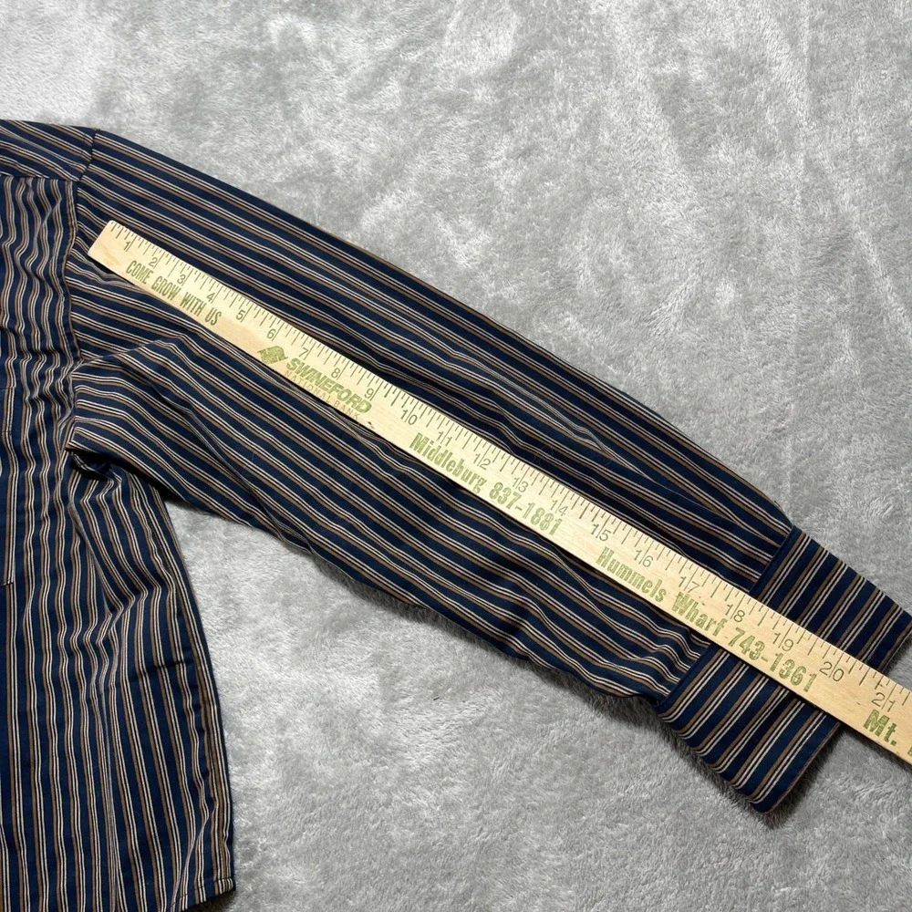 Banana Republic‎ LS Cropped Shirt Mens L Navy Stripe Cotton 526940-00